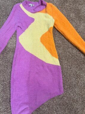 Fashion Nova Fuzzy Colorblock Asymmetrical Dress